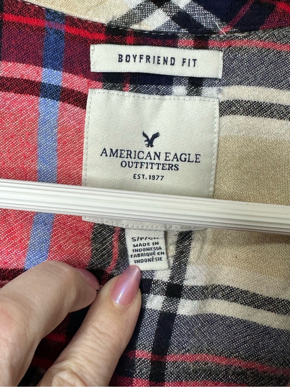 American Eagle Outfitters Plaid Boyfriend Fit Shirt Jacket - Red, Navy & Cream - Picture 2 of 5